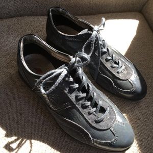 Ecco patent & suede gray athletic shoes; like new!